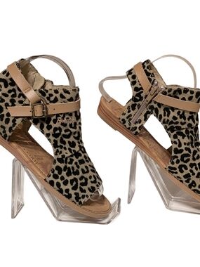 Leopard Print Open-Toe Heels with Beige Straps